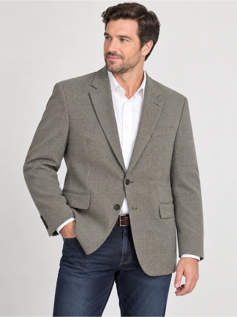 Lauren Ralph Lauren 46L Wool Blend Sport Coat Blazer Gray Houndstooth 2 Button
